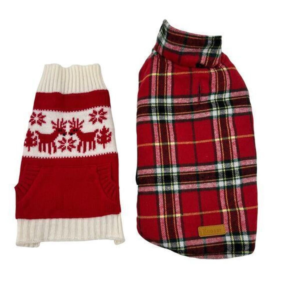 Kuoser Dog holiday christmas sweater & red plaid water resistant jacket sz small